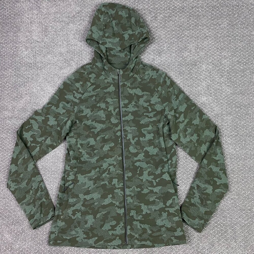 Lululemon Surge Warm Full Zip Jacquard Jacket Hoodie Men's Medium Camo Green Gym - Picture 1 of 10